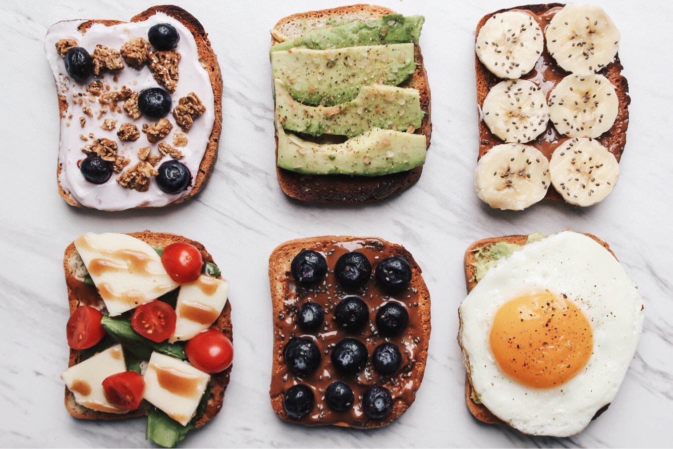 flatlay of breakfast toasts